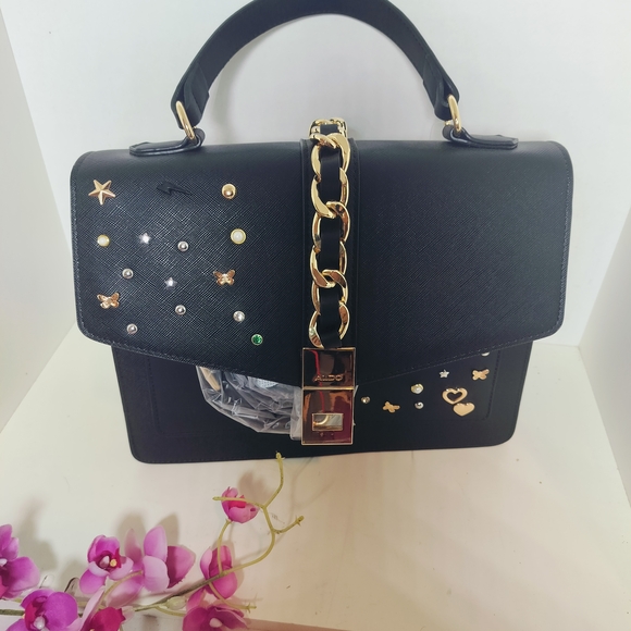 ALDO Black Satchel with Gold Accents - Picture 3 of 7